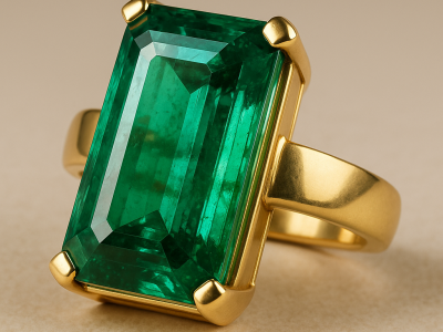 Bague en or 18K sertie d’une émeraude colombienne naturelle