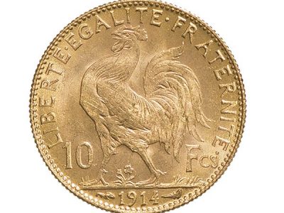 France, 10 Francs , Marianne coq , pièce en Or, 900/1000 ; TB+