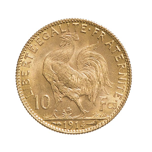 France, 10 Francs , Marianne coq , pièce en Or, 900/1000 ; TB+