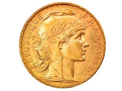 France, 10 Francs , Marianne coq , pièce en Or, 900/1000 ; TB+