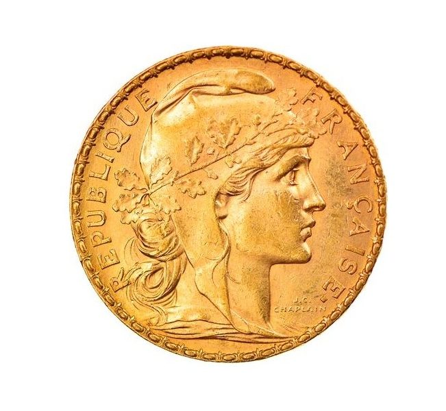 France, 10 Francs , Marianne coq , pièce en Or, 900/1000 ; TB+