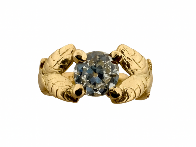 Bague ancienne ciselé or jaune 18k diamant 1,04 carat Hsi