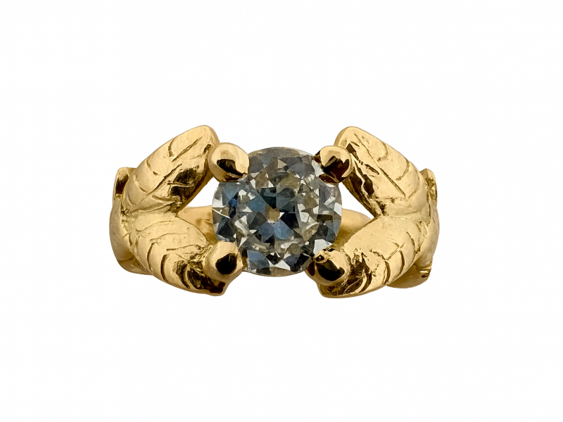 Bague ancienne ciselé or jaune 18k diamant 1,04 carat Hsi