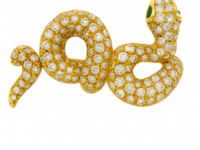 Bague serpent deux doigts pavés de diamants