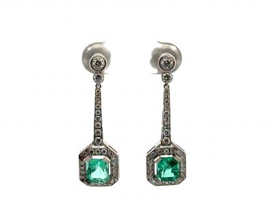 Pendientes largos de Alta Joyeria con Esmeraldas Colombianas y Diamantes